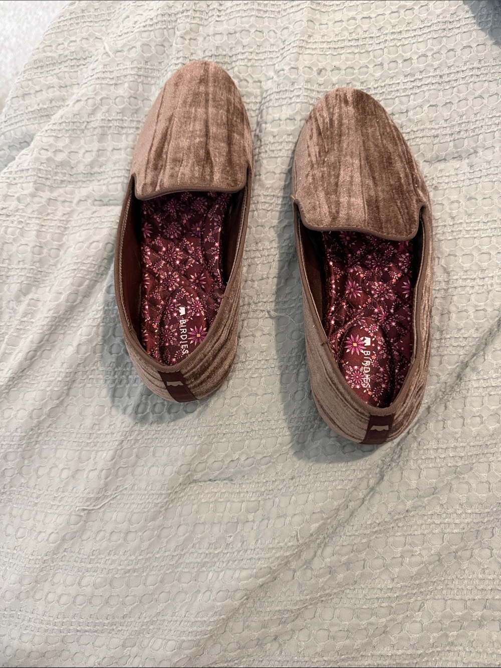 Birdies  Velvet Slip-On Loafers in Dusty Pink